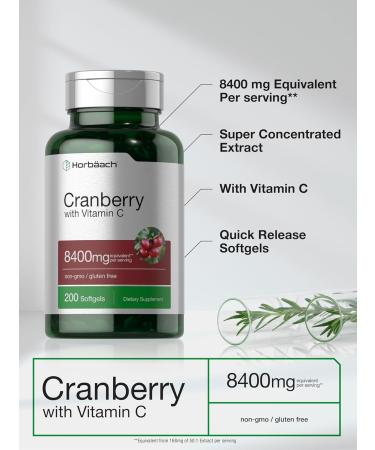 Horb ach Cranberry Pills for Women and Men | 8400mg | 200 Softgels | Extract Supplement with Vitamin C | Non-GMO Gluten Free - Buy Online on GoSupps.com