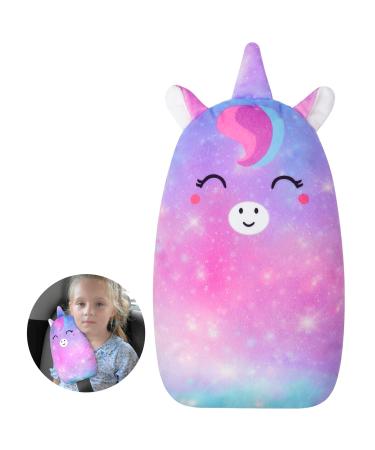 MHJY Seat Belt Pads for Kids Cute Unicorn Car Pillow Seatbelt Strap Cover Comfortable Seat Belt Covers Head Neck Support for Toddlers Girls Boys Children Purple