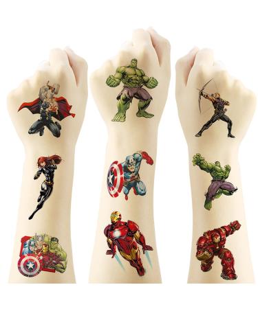 60PC Superhero Temporary Tattoos for Kids  Superhero Party Favors Fake Tattoos Stickers Superhero Birthday Party Supplies Birthday Decorations Party Game Activities Reward Gifts(2x2)