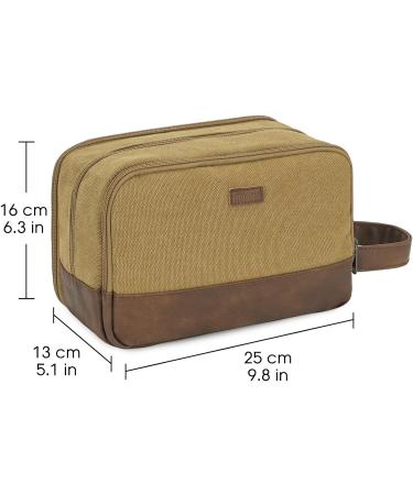 WANDF Travel Toiletry Bag for Men Hanging Dopp Kit Canvas Toiletry Organizer Water-Resistant Vegan Leather Shaving Bag for Toiletries Accessories (Khaki) Brown - Buy Online on GoSupps.com