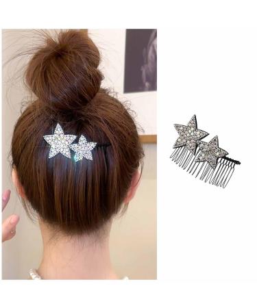 Dervivea Rhinestone Star Hair Comb Sparkly Crystal Star Side Combs HairPin Silver Star Cz Hair Comb Clip Holder Hair Updo Styling Tool Invisible Hairstyle Decorative Hair Accessories for Women