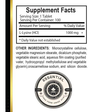 L-LYSINE 1000 mg Free Form Amino Acid Essential - Pure 1000mg Amino Acid Supplement Connective Tissue Support Free Form Amino Acids L Lysine Complex Amino Acids - 2 Bottles 200 Counts - Buy Online on GoSupps.com