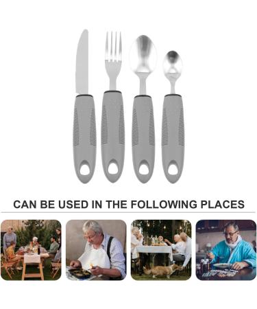 Adaptive Utensils 5Pcs Set for Hand Tremors & Arthritis - Non-Weighted Silverware with Non-Slip Handles - Ideal for Parkinson's & Elderly Use - Light Grey - Buy Online on GoSupps.com