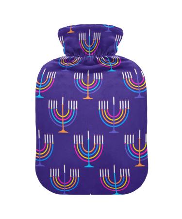 Hanukkah Purple Hot Water Bottle with Cover Hot Water Bottles for Pain Relief Hot Water Bag Heating Bag for Heat and Cold Therapy 2L