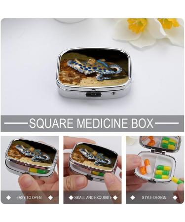 Buy Blue Ring Octopus Print Pill Box - 2 Compartment Metal Pill Organizer for Travel | Decorative & Portable Medicine Case - Buy Online on GoSupps.com