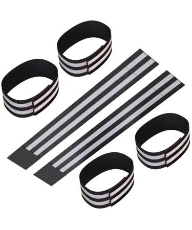 6 pieces of reflector tapes for bicycles jogging and hiking pants clip with Velcro fastener and elastic band safety bracelet with strong reflector strips black