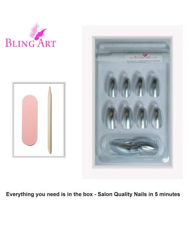 Bling Art Silver Metallic Ballerina Coffin False Nails - 24 Long Artificial Tips with Glue | International Shipping Available - Buy Online on GoSupps.com