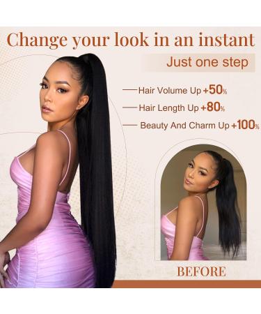 Flufymooz 76 cm Natural Black Ponytail Extension - Curly & Straight Styles for Women | Horse-Tailed Synthetic Hair - Buy Online on GoSupps.com