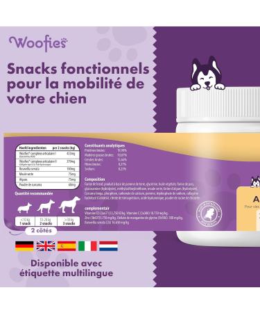 Woofies HIPS & Joint Hip and Joint Supplement for Dogs Glucosamine Boswellia Serrata Chondroitin MSM and Omega-3 Mobility Flexibility and Pain Relief 270 Natural Snacks - Buy Online on GoSupps.com