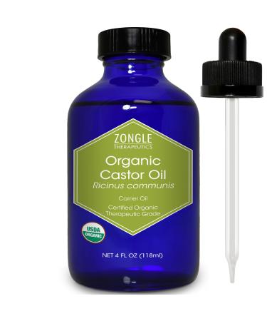 Castor Oil Organic Cold Pressed Unrefined in Glass Bottle 100% Pure Food Grade Castor Oil for Face Hair Growth Eyelashes Constipation by Zongle Therapeutics 4 OZ