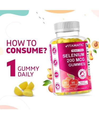 Vitamatic Yeast Free Selenium Gummies 200mcg | 90 Pectin Based Gummies | Selenomethionine Supplement for Superior Absorption - Buy Online on GoSupps.com