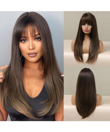Testar 24 inch brown wig with bangs long straight wigs for women dark brown wigs natural art hair wigs for women daily party/cosplay clothing long brown - Buy Online on GoSupps.com