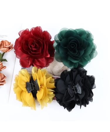 Cinaci 4-Pack Black Plastic Hair Clips with Chiffon Rose Loop Stylish Hair Accessories for Women & Girls - Buy Online on GoSupps.com