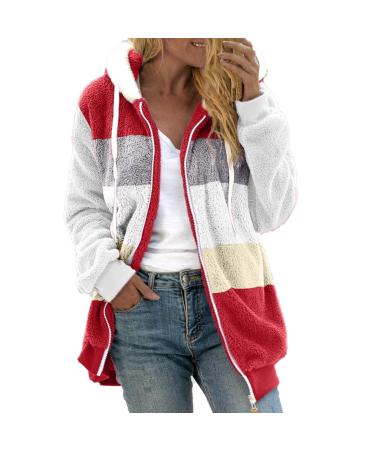 Hanxiulin plush jacket oversize warm lined fleecemantel ladies cardigan winter color variants transition jacket lightweight quilted warm cuddly winter coat winter jacket xl watermelon red