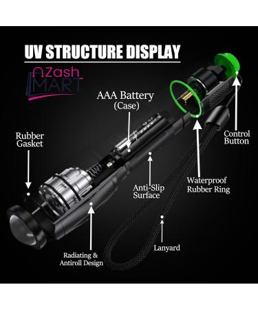 ZASHMART UV Torch 87MM L 9LED Torch 395 NM Black Flashlight Powerful UV Light Pets Urine Detector 26MM Dia Ultraviolet Light Cat Dog Bed Dry Urine Detector (Pack of 5) (2 Modes Zoom Torch) - Buy Online on GoSupps.com