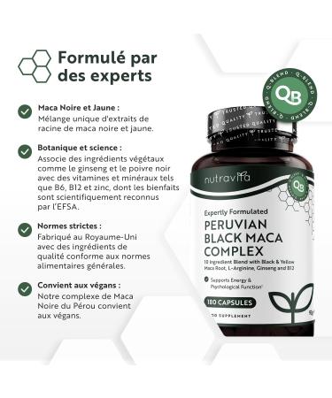 Nutravita Complex de Maca Noir 6000mg avec Zinc Vitamine B12 Ginseng Fenugrec Vitamine B6 L Arginine - M tabolisme nerg tique Fonction Psycologiques Normales (EFSA) 180 Capsules pour 6 Mois - Buy Online on GoSupps.com
