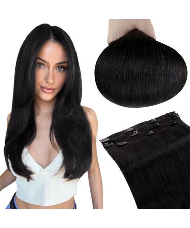 Runature black real hair clip in extensions 35cm silky extensions clip in real hair short clip in straight real hair extensions remy 50g #1b natural black/brown in the sun 3 pieces 35cm-3Pcs #1b