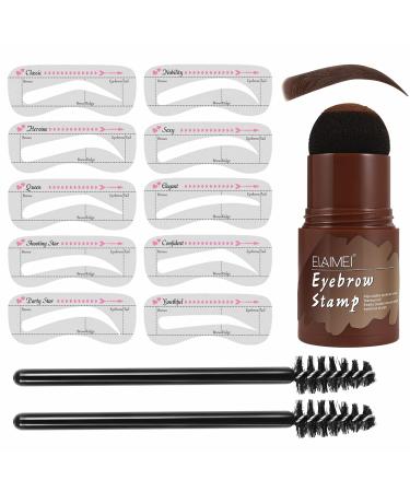 Ey brow stamp shape kit brown-brow-stamp-shape kit eyebrow definier waterproof make-up tools with 10 reusable eyebrow templates 2 eyebrow pencil