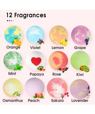 12 Large Bath Bomb Set for Women - Natural Handmade Spa Gifts with Essential Oils - Romantic Gift for Her - Pack of 12 - Buy Online on GoSupps.com