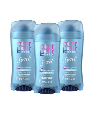 Secret Outlast Invisible Solid Antiperspirant Deodorant for Women Shower Fresh 2.6 oz (Pack of 3)