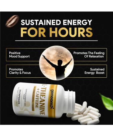 Geneomx L-Theanine + Caffeine Supplement - Extra Strength 2-in-1 Formula for Mental Clarity Energy and Focus with Natural Green Coffee Bean Extract Supports Calm & Alertness | 30 Vegetarian Capsules - Buy Online on GoSupps.com