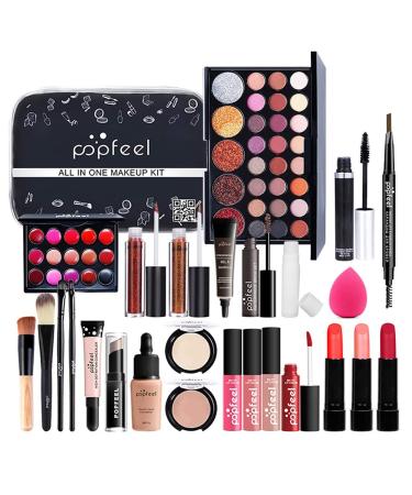 Professional Makeup Set Newooh Cosmetic Starter Kit With Storage Bag Portable Travel Make Up Palette Birthday Xmas Gift Set Full Sizes Eyeshadow Face Powder Lip Gloss for Teenage & Adults