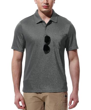 Gopune Men's Short Sleeve Polo Shirt | Quick Dry Outdoor Golf Shirt with Pocket - Deep Grey (Size Large) - Buy Online on GoSupps.com