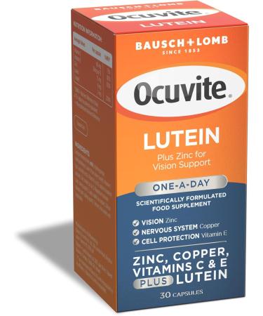 Ocuvite Lutein Supplement by Bausch + Lomb Lutein with Zinc Copper Vitamin C and E One Lutein Capsule per Day 30 Count (Pack of 1) Lutein Capsules x30