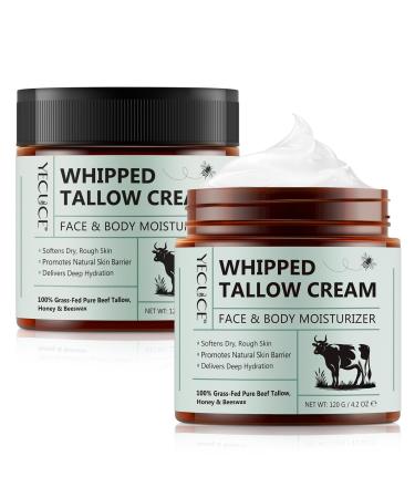Beef Tallow Bio Suif de B uf Cr me de Suif de Boeuf Baume au Miel Et au Suif Nourri L'herbe Hydrate en Profondeur le Visage et le Corps R duit L'irritation et la Sensibilit de la Peau 2pcs 120 g (Lot de 2)