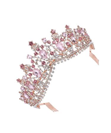 Minkissy Women Tiara with Comb | Crystal Headband Crown for Bride Princess & Lady - Golden & Rosa Strass - Buy Online on GoSupps.com