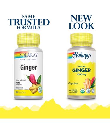 Solaray Organic Ginger 540mg - 100 VegCaps for Digestive Health - Buy Online on GoSupps.com