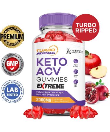 Justified Laboratories (2 Pack Turbo Ripped Keto ACV Gummies Extreme 2000MG Turbo Ripped Keto Gummies Apple Cider Vinegar Formulated with Pomegranate Beet Juice Powder B12 Vegan Non GMO 120 Gummys 60 Count (Pack of 2) - Buy Online on GoSupps.com
