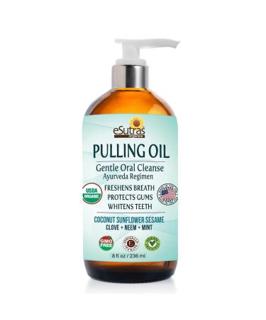 eSutras Pulling Oil Pure Herbal Mouthwash Organic Coconut Sesame Sunflower Oils + Mint Neem Clove Safely Whitens Teeth Refreshes Breath Strengthens Gums