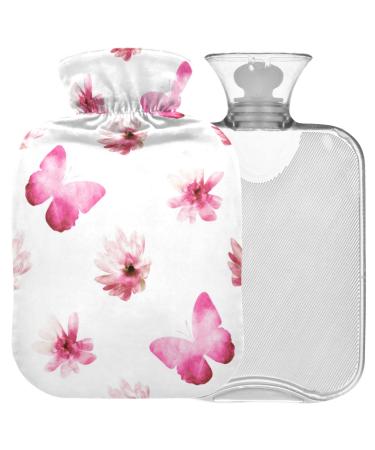NAANLE hot water bottle with cover butterfly cherry blossoms Transparent hot water bottle heat bottle for back pain relief handfoot warmer neck warmth and cold therapy 2l