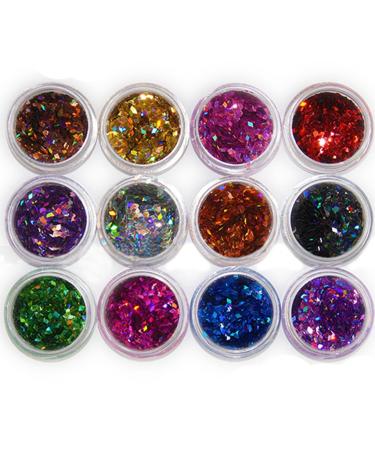 Sanwood glitter powder / sequins for nail modelling 12 pieces multi