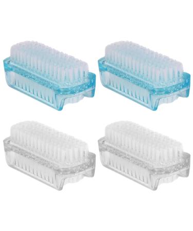Autuuuckee double-sided nail brush 4-part for cleaning the nail brush set for scrubbing the toenails double-sided plastic (2 blue + 2 transparent finger brushes) 4 pieces