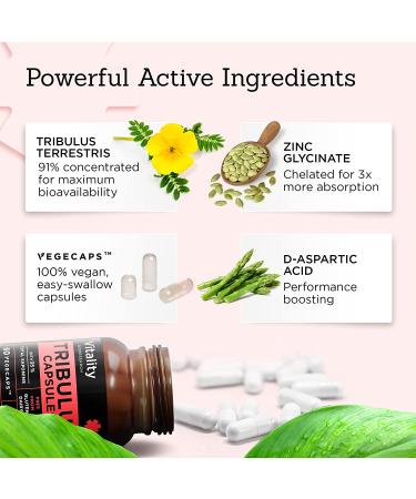 Vitality Bioresearch Tribulus Terrestris for Men Supplements 1100mg with Zinc Glycinate - Supports Hormone Levels, Boosts Stamina - 60 Capsules - Buy Online on GoSupps.com