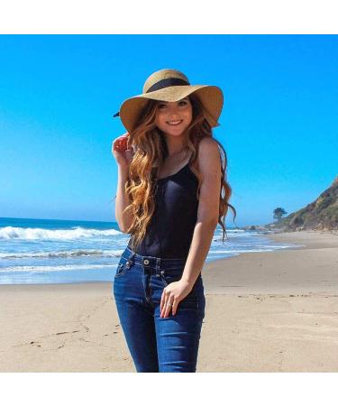 Women's UPF 50 Straw Sun Hat | Wide Brim Foldable Beach Floppy Hat - Beige | Medium-Large - Buy Online on GoSupps.com