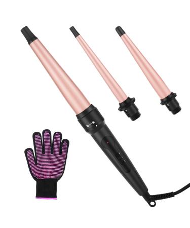 LXMTOU Hair Curling Wand for Long Short Thick Fine Hair 9mm to 32mm 3 Barrel Ceramic Curling Iron Tapered 3 in 1 Curler Set with Glove