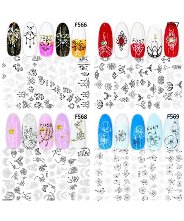 Black White Flower Palm Leaf Nail Art Stickers - 10 Sheets, Self-Adhesive Decals for Women Girls, Summer 3D Fresh Style Design - DIY Nail Accessories - Buy Online on GoSupps.com