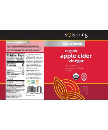 Dr. Mercola Solspring Biodynamic Organic Apple Cider Vinegar 2 Bottles - 16.90 fl oz - Non GMO, Gluten Free, Soy Free, USDA Organic - Demeter Certified - Buy Online on GoSupps.com