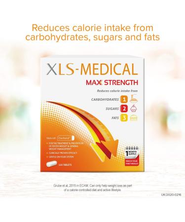 XLS Medical Max Strength Tablets - Weight Loss Aid - 120 Tablets - Reduce Calorie Intake - 30 Days Treatment - Buy Online on GoSupps.com