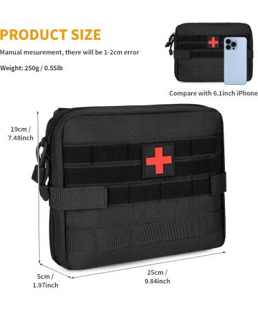 HuntVP Tactical First Aid Bag - Waterproof 1000D Molle Pouch with Red Cross Patch for Camping & Outdoor - Type 3 Black - Buy Online on GoSupps.com