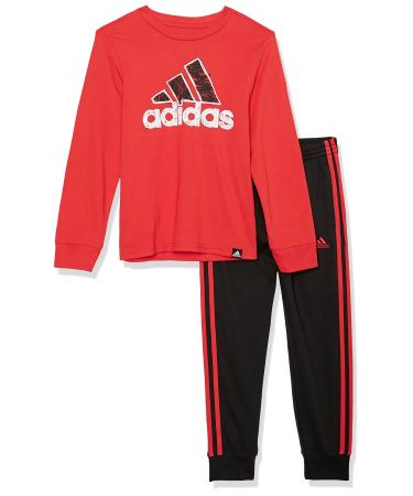 adidas Boys' Long Sleeve Cotton Tee Joggers Set, Vivid Red, 5