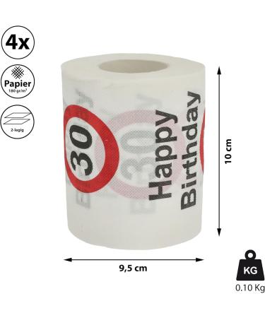 Happy Birthday Toilet Paper 4-Pack | 30th Birthday 2-Ply Motif | 24m 180gr/sqm Perfect for Celebrations - Buy Online on GoSupps.com