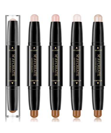 4 Pack Highlight Concealer Contour Stick Face & Nose Shadow Highlighting Stick Shadow Cream Pen Body Shading Makeup Stick Set 2 In 1 Bronzer Contour Highlight Stick