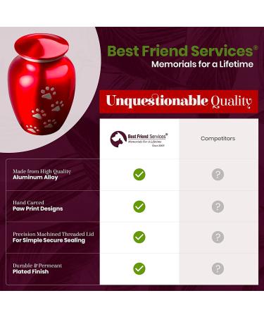 Best Friend Services Ottillie Paws Legacy Pet Urn - Large Ruby Red Brass Cremation Urn for Dogs & Cats Ashes - Hand Carved Memorial Keepsake with Vertical Pewter Paws - Buy Online on GoSupps.com