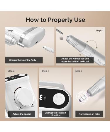 MelodySusie Portable Clip-On Rechargeable Nail Drill with Tilted Display Design SM320G 35000RPM High-Efficiency E-File - White - Buy Online on GoSupps.com