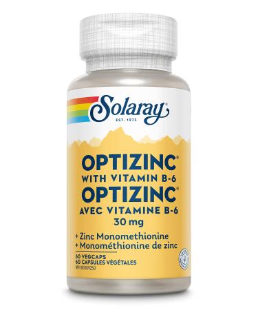 SOLARAY OptiZinc 30mg | Immune System | Methionine & Vitamin B6 | Dietary Supplement Lab Verified 100% PCR Bottles | 60 Vegetarian Capsules