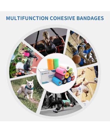 GSPCARE Self Adherent Bandage Wrap 6 Roll 7.5cm X 4.5m Vet Wrap Non-Woven Cohesive Bandage Wrap Pet Bandage Tape Strong Elastic Kinselogy Tape for Sports Protection(Printed Color) Printed 6 Count - Buy Online on GoSupps.com